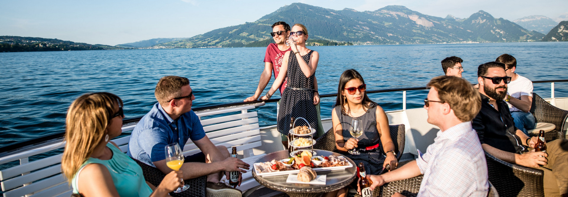 A private company celebrates on a beautiful summer day on Lake Lucerne.